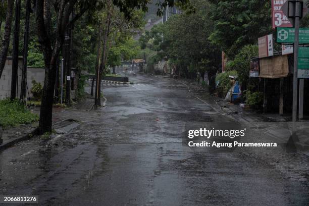 An empty street is seen during the day of silence of Nyepi Day on March 11, 2024 in Jimbaran, Bali, Indonesia. Nyepi is a holy day that marks the...