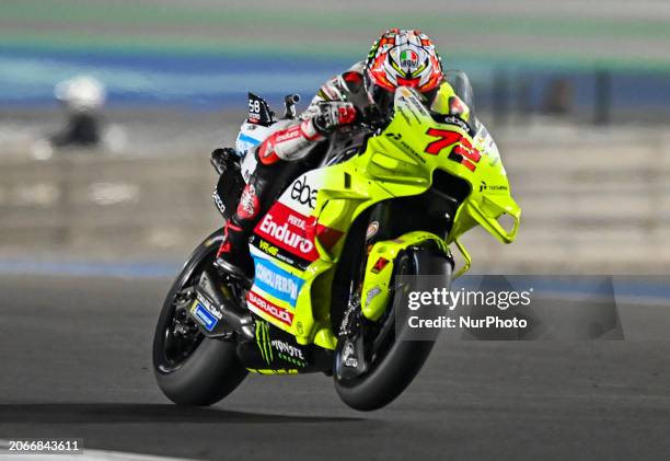 Italian MotoGP rider Marco Bezzecchi of the Pertamina Enduro VR46 Racing Team is in action during the MotoGP race of the Motorcycling Grand Prix of...