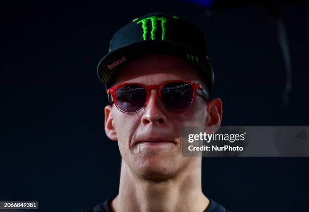 French MotoGP rider Fabio Quartararo of Monster Energy Yamaha MotoGP is preparing to start on the grid during the MotoGP race of the Motorcycling...