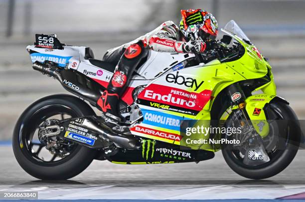 Italian MotoGP rider Marco Bezzecchi of the Pertamina Enduro VR46 Racing Team is in action during the MotoGP race of the Motorcycling Grand Prix of...