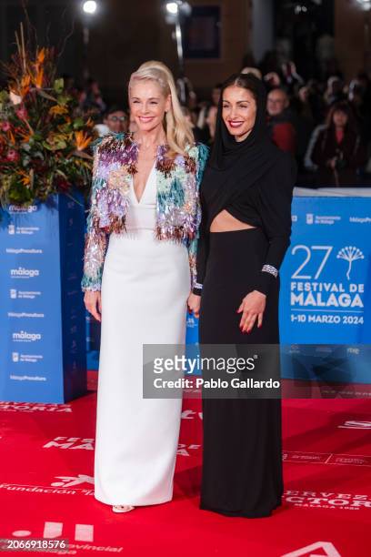 Belén Rueda and Hiba Abouk attends the 'La Abadesa' premiere during the Malaga Film Festival 2024 at the Cervantes Theater on on March 07, 2024 in...