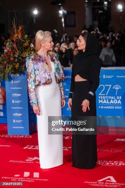 Belén Rueda and Hiba Abouk attends the 'La Abadesa' premiere during the Malaga Film Festival 2024 at the Cervantes Theater on on March 07, 2024 in...