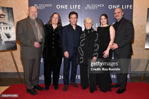 Barry Paddock, Elizabeth Paddock, James Hawes, Eva Paddock, Simon Paddock and Erica Paddock attend the "One Life" New York Premiere at Museum of...