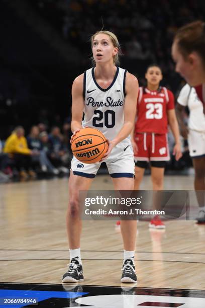 Makenna Marisa of the Penn State Lady Lions attempts a free throw during the first half of a Big Ten Women's Basketball Tournament second round game...