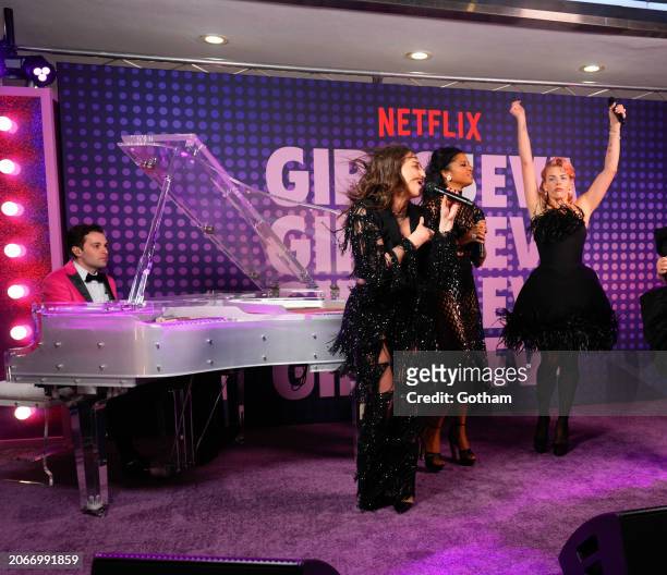 Sara Bareilles, Renee Elise Goldsberry and Busy Phillips attend Netflix's "Girls5eva" season 3 premiere at Paris Theater on March 07, 2024 in New...