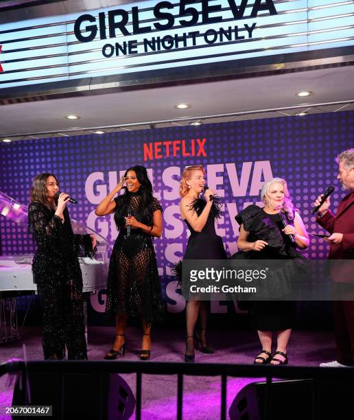 Sara Bareilles, Renee Elise Goldsberry, Busy Phillips and Paula Pell attend Netflix's "Girls5eva" season 3 premiere at Paris Theater on March 07,...