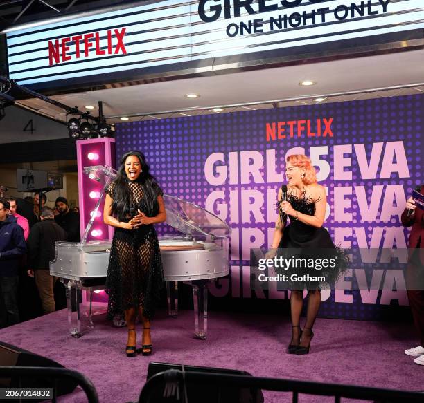 Renee Elise Goldsberry and Busy Phillips attend Netflix's "Girls5eva" season 3 premiere at Paris Theater on March 07, 2024 in New York City.