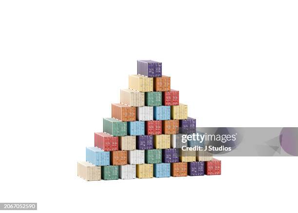 container pyramid - stacked pyramid stockfoto's en -beelden