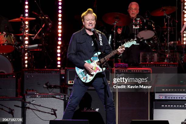 Conan O'Brien performs onstage during the Eighth Annual LOVE ROCKS NYC Benefit Concert For God's Love We Deliver at Beacon Theatre on March 07, 2024...