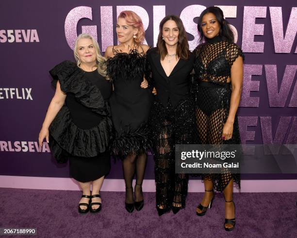 Paula Pell, Busy Philipps, Sara Bareilles, and Renée Elise Goldsberry attend the Girls5Eva S3 New York Premiere at Paris Theater on March 07, 2024 in...