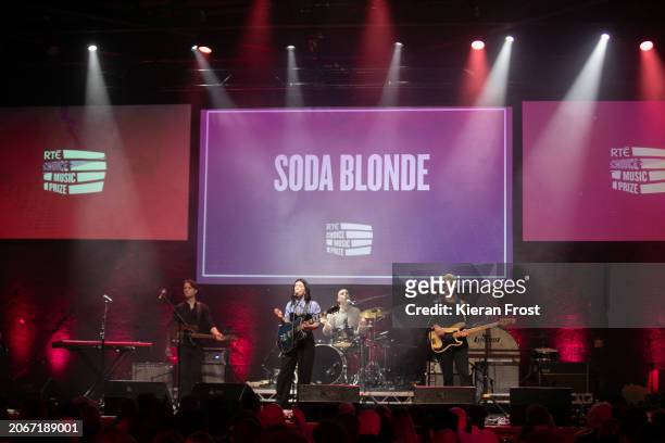 Adam O'Regan, Faye O'Rourke, Dylan Lynch and Donagh Seaver-O'Leary of Soda Blonde perform the RTÉ Choice Music Prize 2024 at Vicar Street on March...