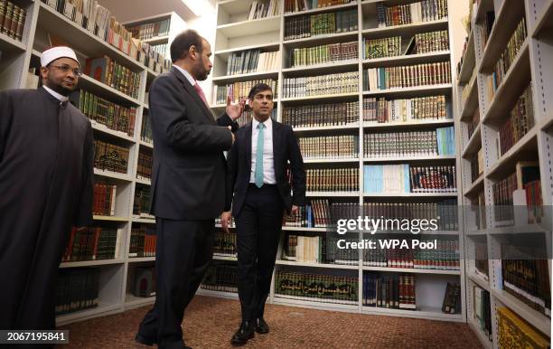 Prime Minister Rishi Sunak talks with Ahmad Al Dubayan, Director General of the London Central Mosque, during a visit to the Mosque on March 11, 2024...