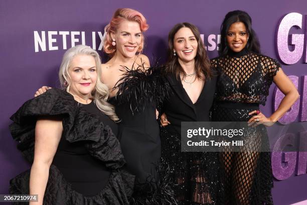 Paula Pell, Busy Philipps, Sara Bareilles, and Renee Elise Goldsberry attend the Netflix "Girls5eva" season premiere at Paris Theater on March 07,...