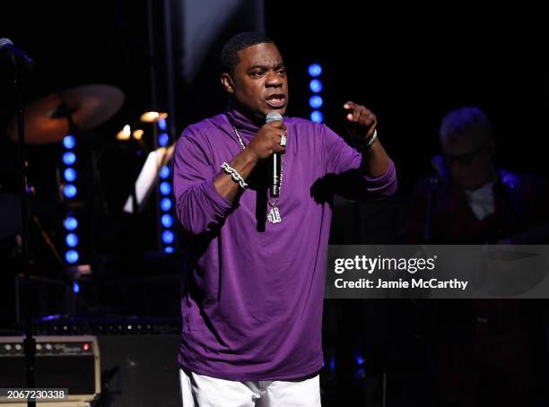 Tracy Morgan speaks onstage during the Eighth Annual LOVE ROCKS NYC Benefit Concert For God's Love We Deliver at Beacon Theatre on March 07, 2024 in...