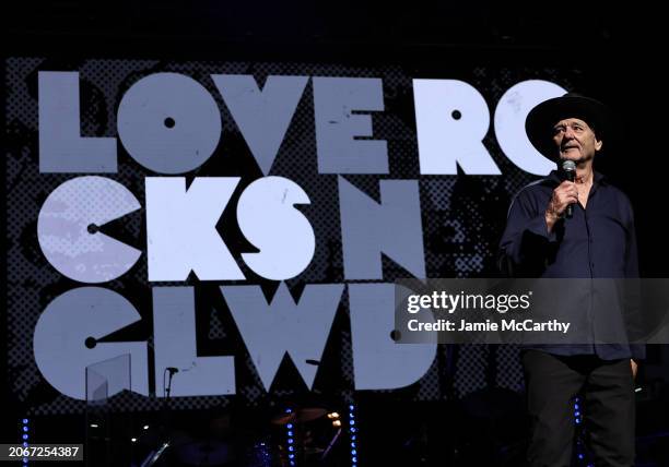 Bill Murray speaks onstage during the Eighth Annual LOVE ROCKS NYC Benefit Concert For God's Love We Deliver at Beacon Theatre on March 07, 2024 in...