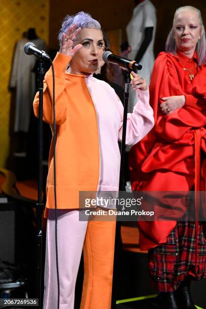 Rock & Roll Hall of Fame Inductee Jane Wiedlin of the Go-Go’s speaks during the "Revolutionary Women in Music: Left of Center" exhibit dedication at...