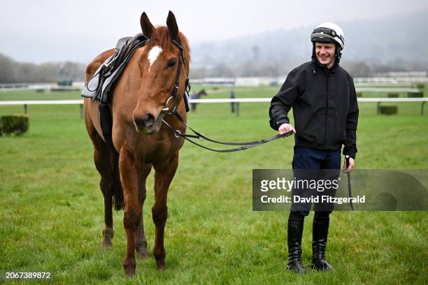 Gloucestershire , United Kingdom - 11 March 2024; Jockey Paul Townend with State Man on the gallops ahead of the Cheltenham Racing Festival at...
