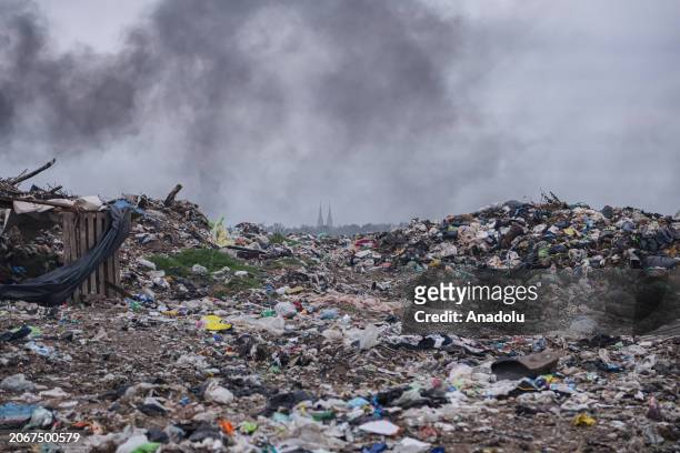 View of the garbage at the largest and oldest open-air landfill in Lujan, Buenos Aires province, Argentina on March 01, 2024. For 60 years, millions...