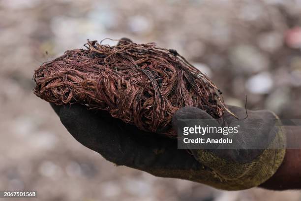 View of a copper wire pile that a recycler found at the largest and oldest open-air landfill in Lujan, Buenos Aires province, Argentina on March 01,...