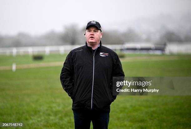 Gloucestershire , United Kingdom - 11 March 2024; Trainer Gordon Elliott on the gallops ahead of the Cheltenham Racing Festival at Prestbury Park in...