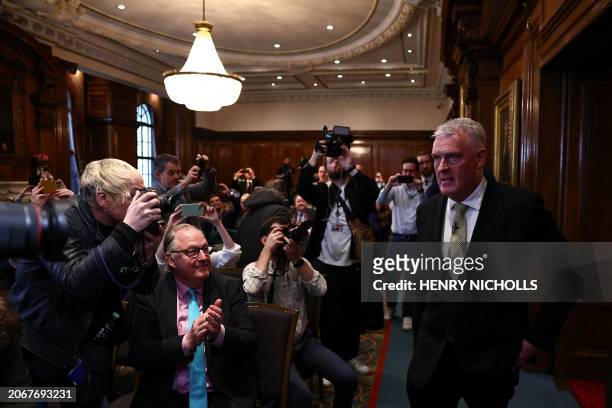 Former Conservative deputy chairman Lee Anderson arrives for press conference to announce his defection from the Conservative party to Reform UK, in...