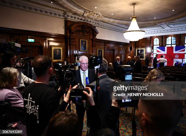 Former Conservative deputy chairman Lee Anderson speaks to the press following a press conference to announce his defection from the Conservative...