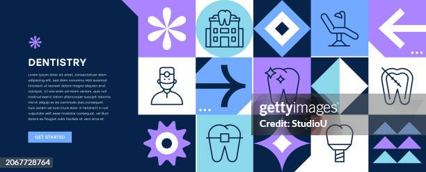 ilustraciones, imágenes clip art, dibujos animados e iconos de stock de diseño de banner web de odontología - salud dental