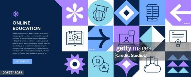 online education web banner design - bildungsstätte stock-grafiken, -clipart, -cartoons und -symbole