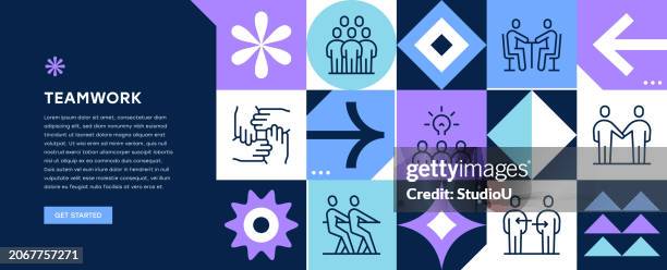 illustrations, cliparts, dessins animés et icônes de conception de bannières web de travail d’équipe - bauhaus