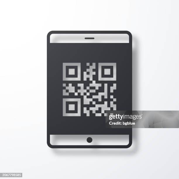 tablet pc with qr code. icon with shadow on white background - reading label stock illustrations