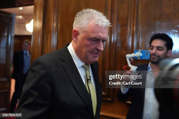 Former deputy chairman of the Conservative Party, Lee Anderson, arrives to announce his defection from the Conservative Party to Reform UK on March...