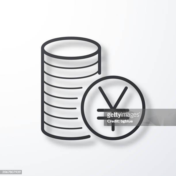 yen coins stack. line icon with shadow on white background - chinese coin stock illustrations