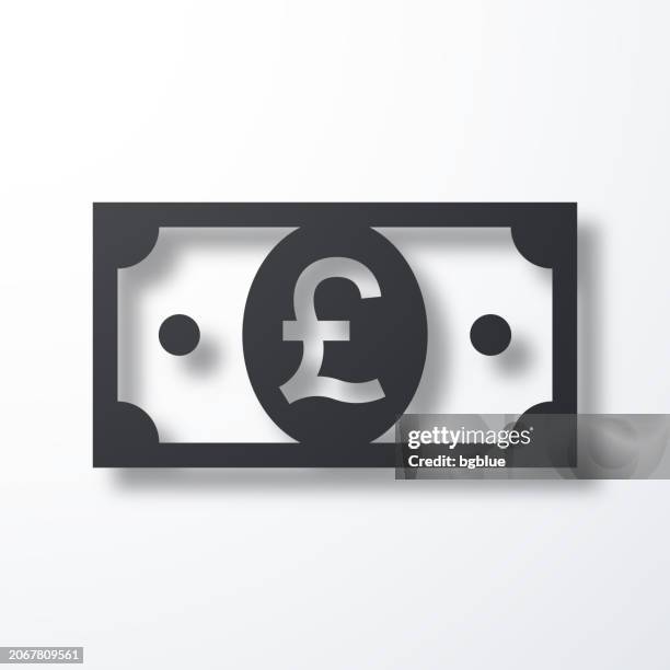 pound banknote. icon with shadow on white background - pound note stock illustrations
