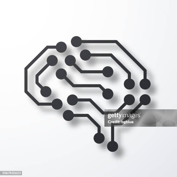 artificial intelligence brain with circuit board. icon with shadow on white background - big data white background stock illustrations