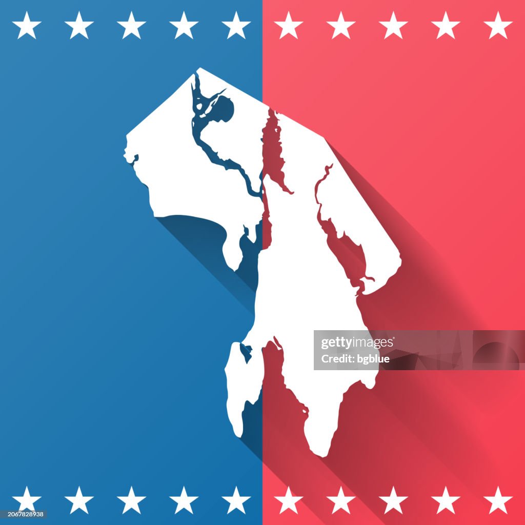 Bristol County, Rhode Island. Map on blue and red background