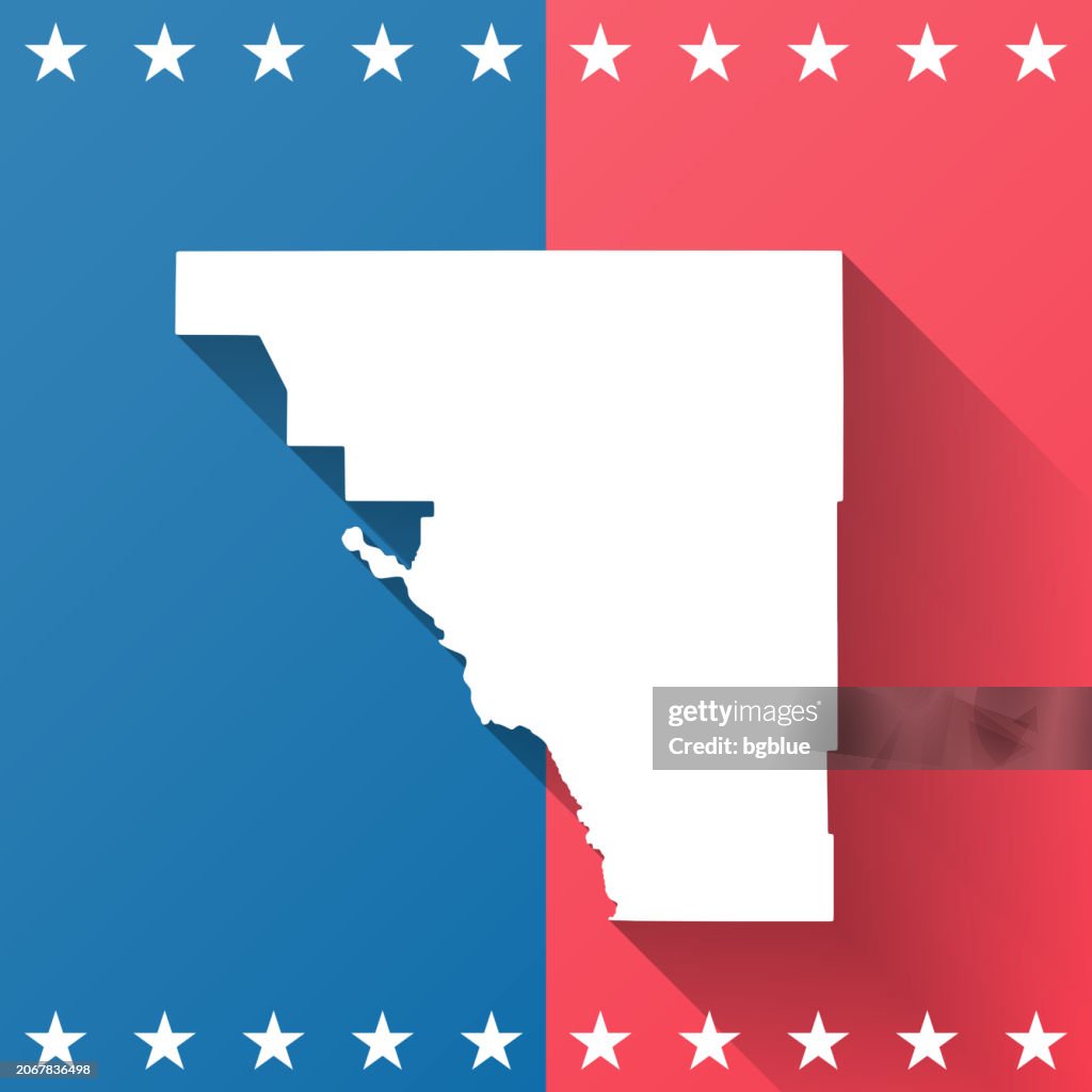 Osceola County, Florida. Map on blue and red background