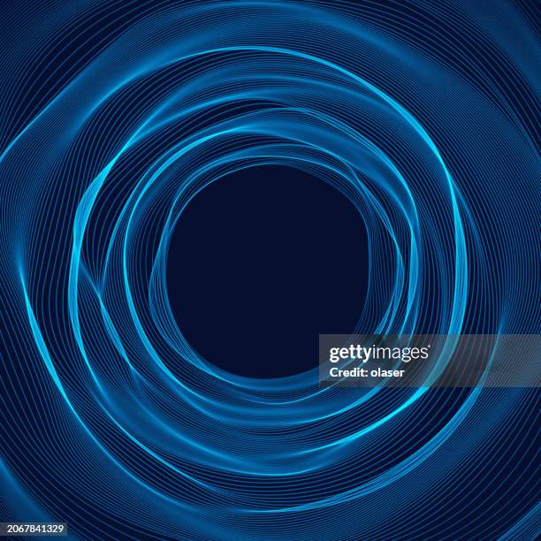 stockillustraties, clipart, cartoons en iconen met blue concentric circular lines on a dark background. - vortex