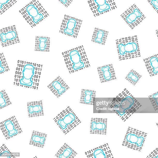 male face with binary code. seamless pattern. line icons on white background - binary code white background stock illustrations