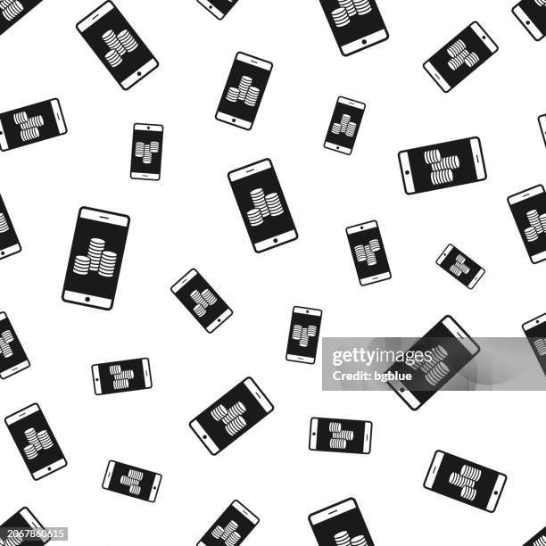 smartphone with stack of coins. seamless pattern. icons on white background - gamble phone stock illustrations