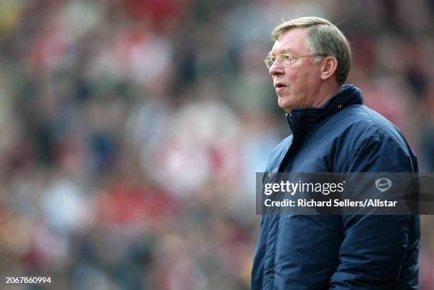 April 3: Alex Ferguson, Manager of Manchester United on the side line during the FA Cup Semi Final match between Arsenal and Manchester United at...