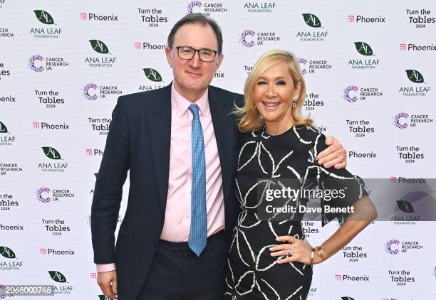 Hosts James Landale and Tania Bryer attend the 2024 Turn The Tables lunch in aid of Cancer Research UK at BAFTA on March 11, 2024 in London, England.