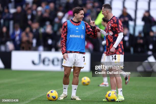 Federico Chiesa of Juventus Fc and Arkadiusz Milik of Juventus FC prior to the Serie A TIM match between Juventus and Atalanta BC on March 10, 2024...