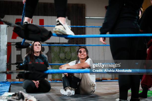 Wrestlers, Jetta and Kanji Duku, rehearse in the ring ahead of their match on March 8, 2024 in London, England. Eve was founded in 2006 by married...