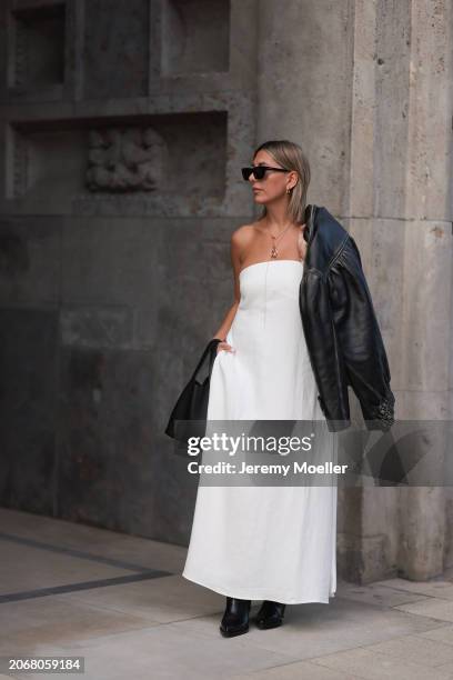 Aylin Koenig seen wearing Saint Laurent black sunglasses, Cartier Love gold yellow necklace, Ole Lynggaard elephant yellow gold necklace, Miu Miu...