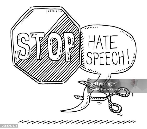 stockillustraties, clipart, cartoons en iconen met stop hate speech drawing - hate engels woord