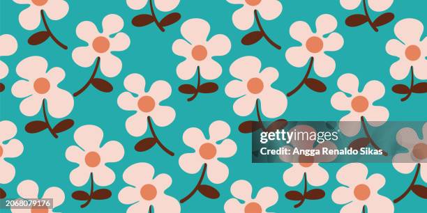 hand drawn cute flowers tropical seamless pattern - bright floral print stock illustrations