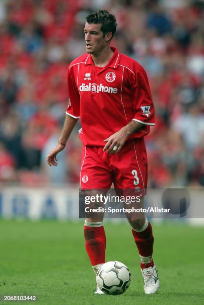 April 24: Franck Queudrue of Middlesbrough on the ball during the Premier League match between Middlesbrough and Aston Villa at Riverside Stadium on...