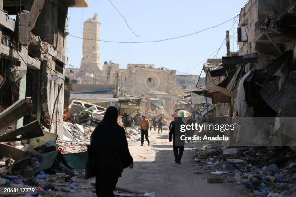 View of partially destroyed Al-Zawiya bazaar, where Palestinians shop for Ramadan, amid Israeli attacks in Gaza City, Gaza on March 11, 2024.