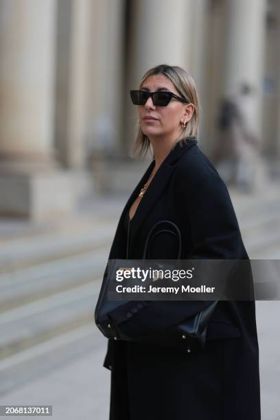 Aylin Koenig seen wearing Saint Laurent black sunglasses, Cartier Love gold yellow necklace, Ole Lynggaard elephant yellow gold necklace, By Aylin...