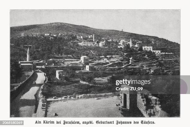 en kerem (ain karim), jerusalem, israel, halftone print, published 1899 - karim stock illustrations